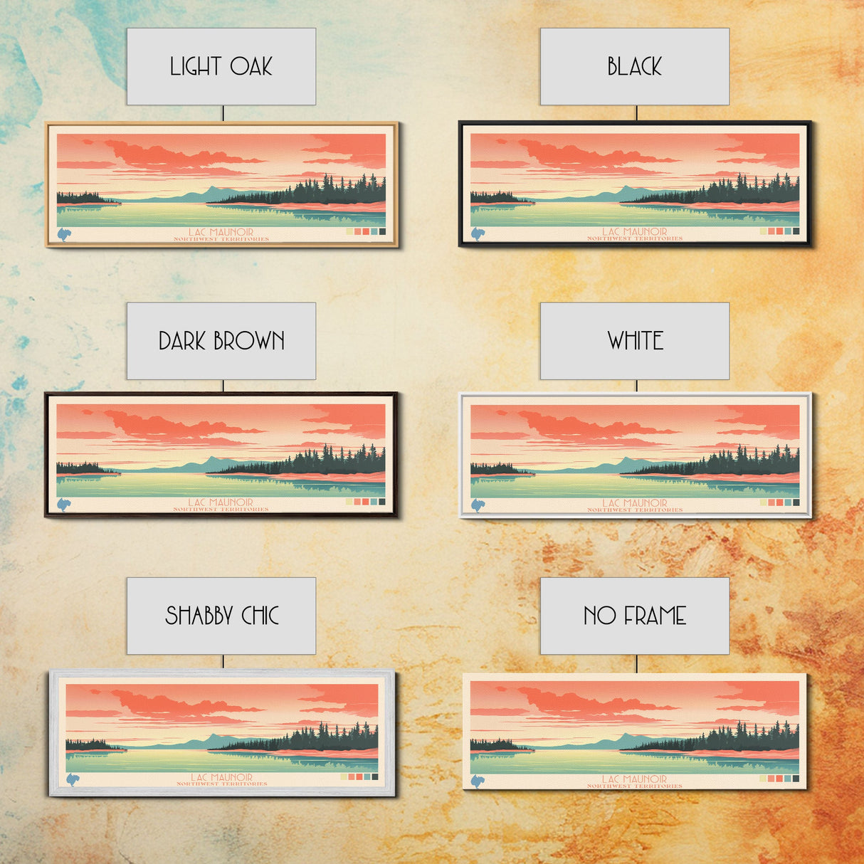 Lac Maunoir Northwest Territories Framed Canvas Print, Panoramic Art, Midcentury Modern, Pop Art, Living Room Wall Art, Travel Poster, Lake House Decor