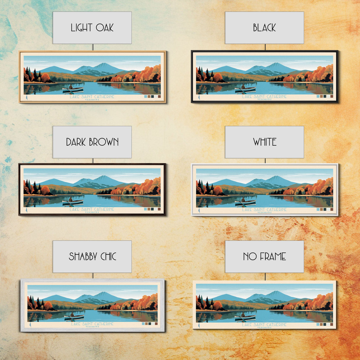 Lake Saint Catherine Vermont Framed Canvas Print, Panoramic Wall Art, Midcentury Modern, Pop Art, Living Room Decor, Travel Poster, Lake House Art