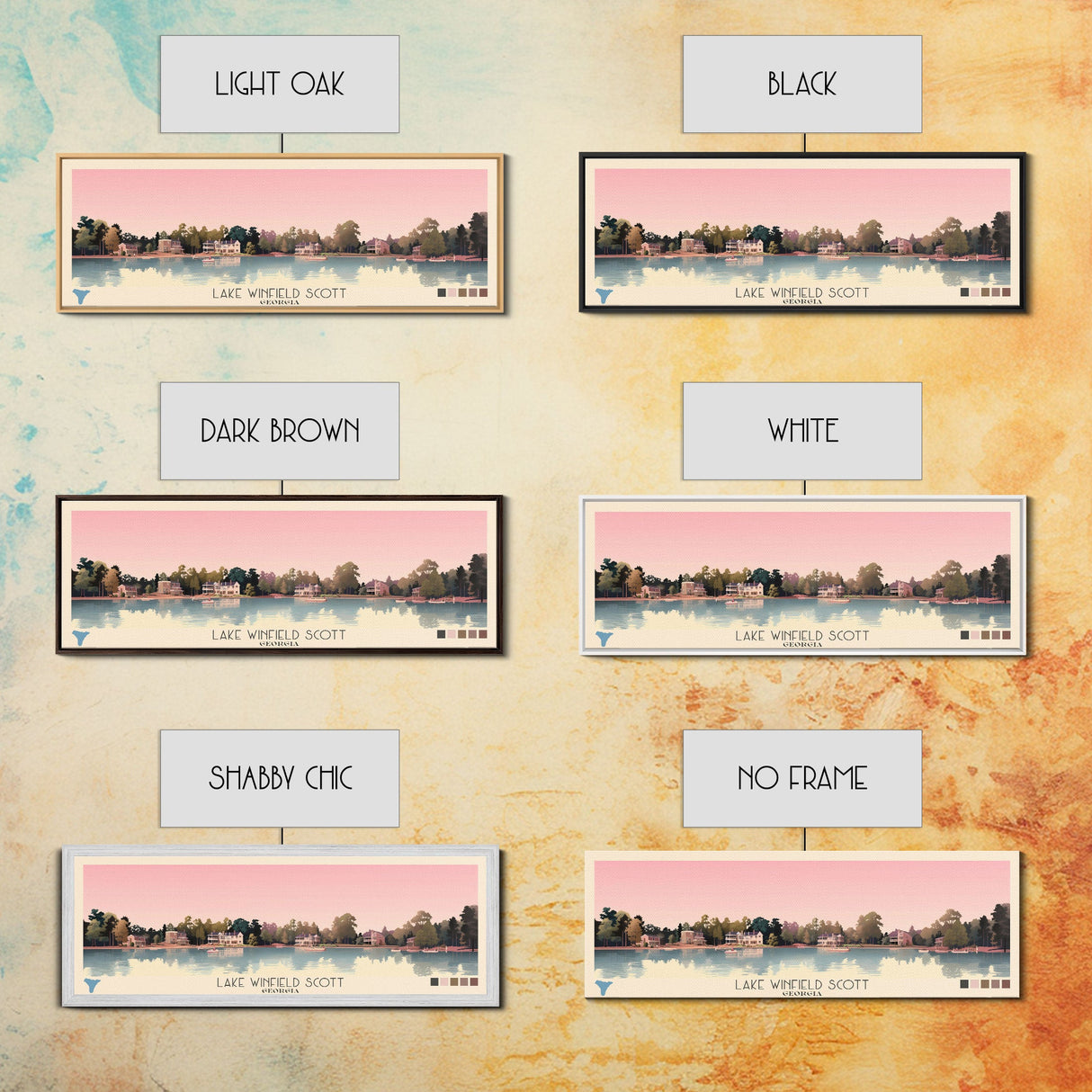 Lake Winfield Scott, Georgia Panoramic Wall Art Framed Canvas Print, Midcentury Modern, Pop Art, Home Decor, Travel Poster, Living Room Art