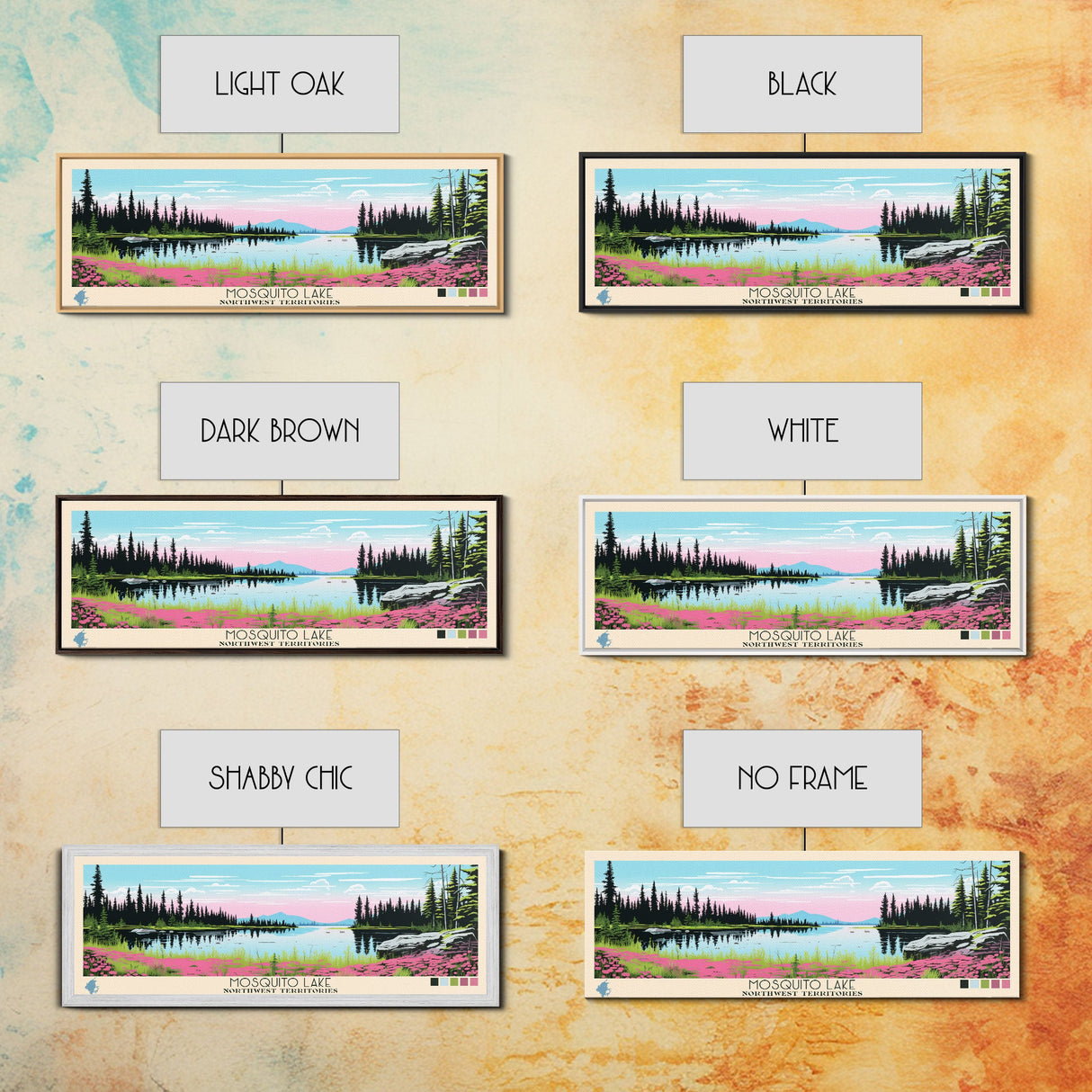 Mosquito Lake, Northwest Territories Framed Canvas Print, Panoramic Wall Art, Midcentury Modern, Pop Art, Home Decor, Travel Poster, Bedroom Art