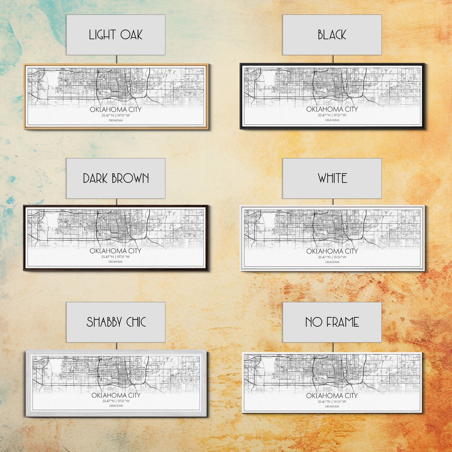 Panoramic Oklahoma City Map, Oklahoma Art, Map Print, Minimalist Wall Art, Canvas Art, Housewarming Gift, Street Map Art, Closing Gift
