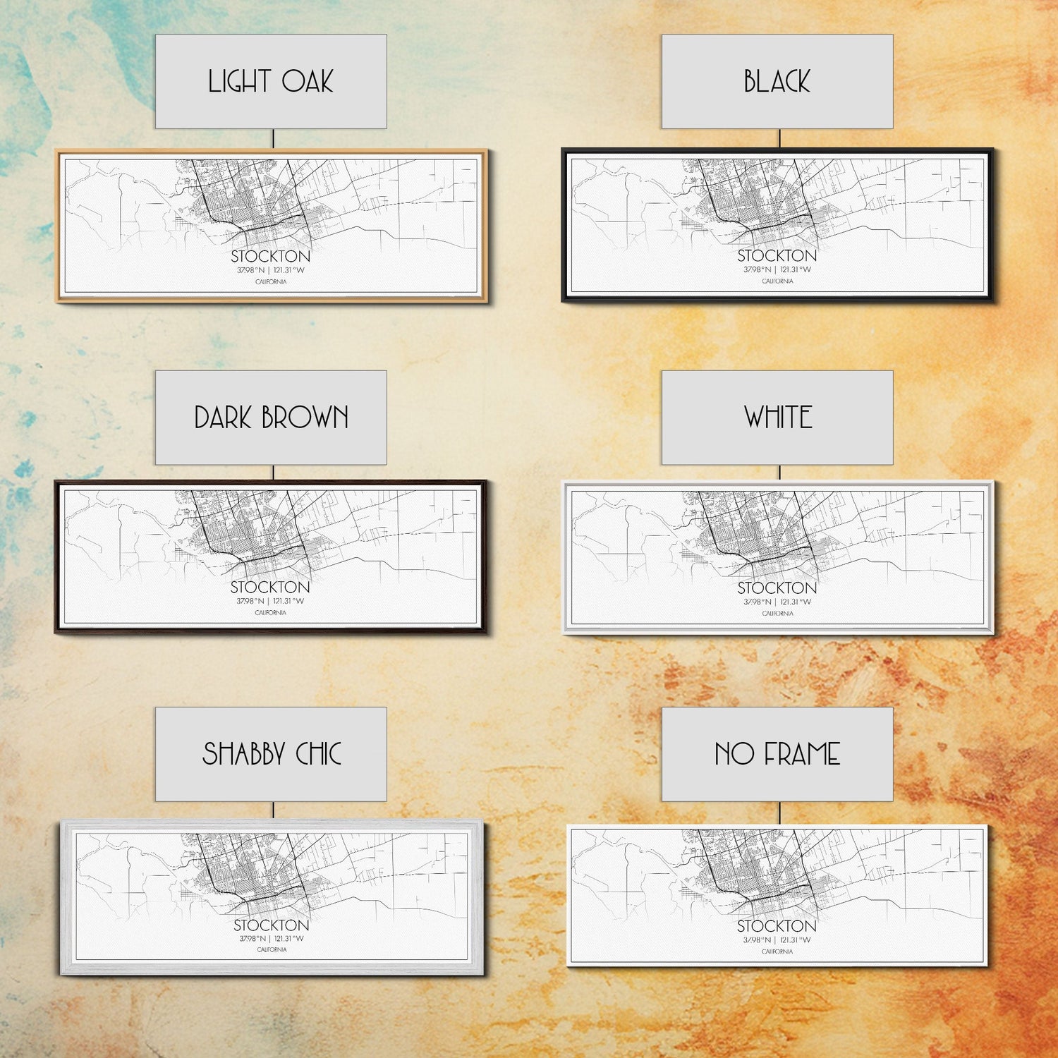 Panoramic Stockton City Map, California Art, Map Print, Minimalist Wall Art, Canvas Art, Housewarming Gift, Street Map Art, Closing Gift