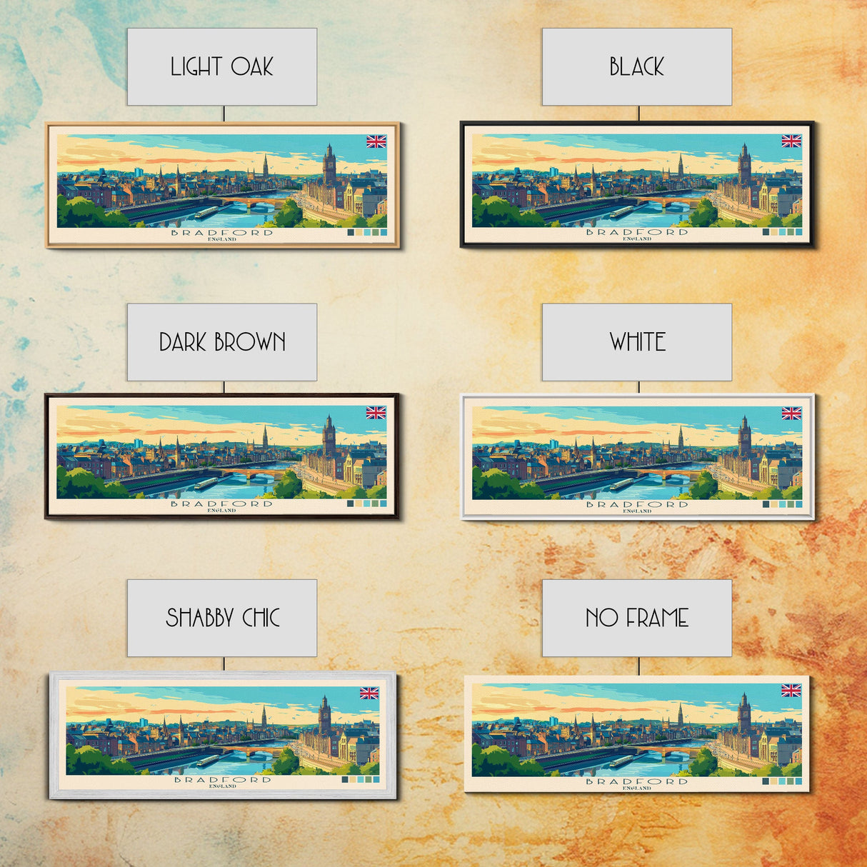 Bradford, England Panoramic Travel Poster Canvas Print, Bradford, England Painting, England Art, Bradford Travel Art, Guest Room Painting