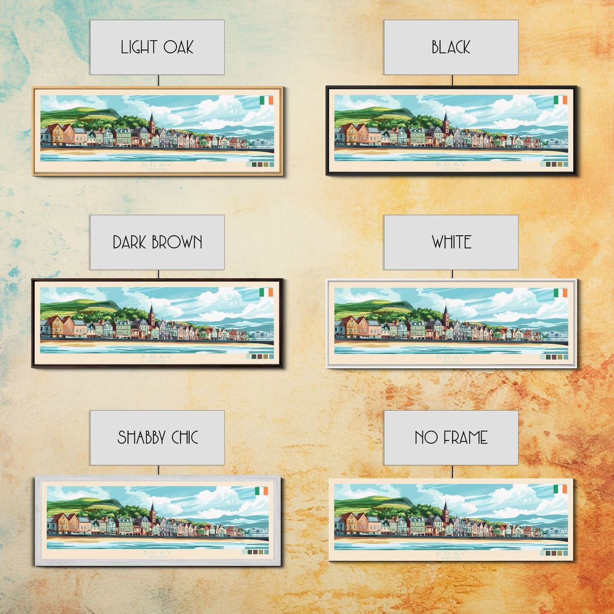 Bray, Ireland Panoramic Travel Poster Canvas Print, Bray, Ireland Painting, Ireland Art, Bray Travel Art, Guest Room Painting