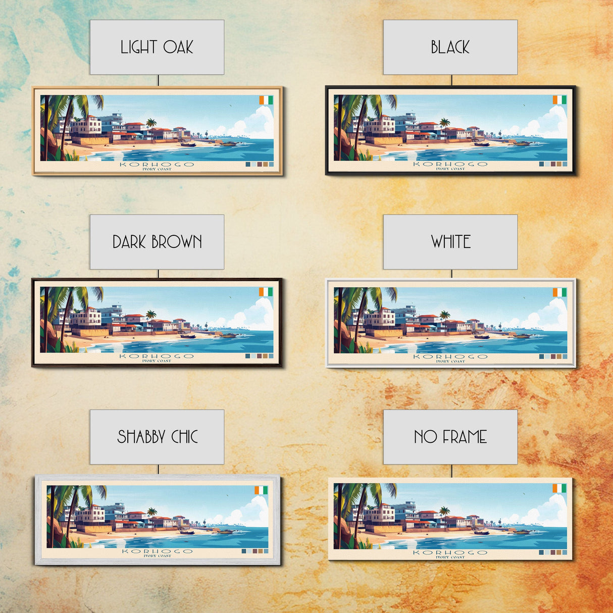 Korhogo, Ivory Coast Panoramic Travel Poster Canvas Print, Korhogo, Ivory Coast Painting, Ivory Coast Art, Korhogo Travel Art, Living Room Painting