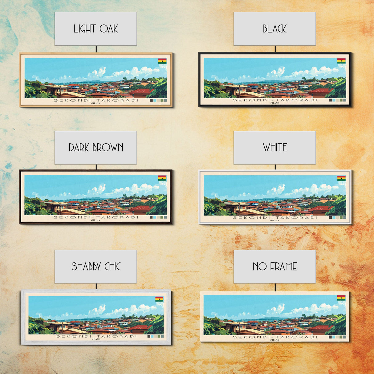 Sekondi-Takoradi, Ghana Panoramic Travel Poster Canvas Print, Sekondi-Takoradi, Ghana Painting, Ghana Art, Sekondi-Takoradi Panoramic Travel Art, Travel Painting