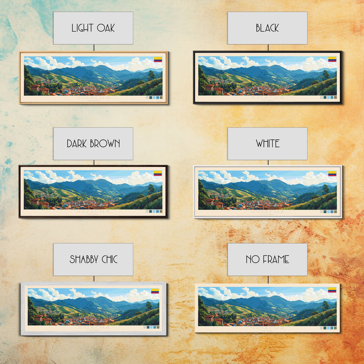 Soacha, Colombia Panoramic Travel Poster Canvas Print, Soacha, Colombia Painting, Colombia Art, Soacha Travel Art, Guest Room Painting