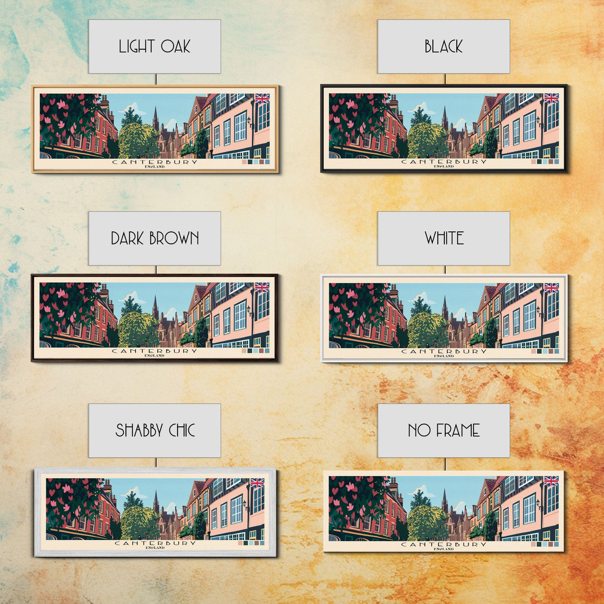 Canterbury, England Panoramic Canvas Print, Canterbury, England Painting, England Art, Canterbury Travel Poster, Travel Art, Vacation Gift