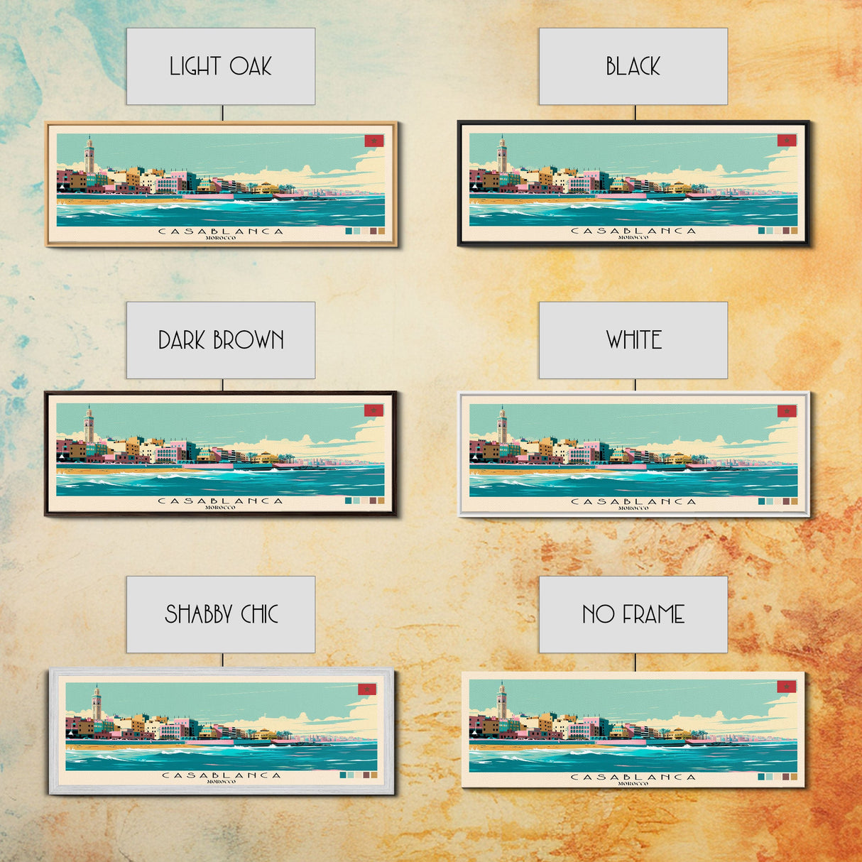 Casablanca, Morocco Panoramic Canvas Print, Casablanca, Morocco Painting, Morocco Art, Casablanca Travel Poster, Travel Art, Guest Room Painting