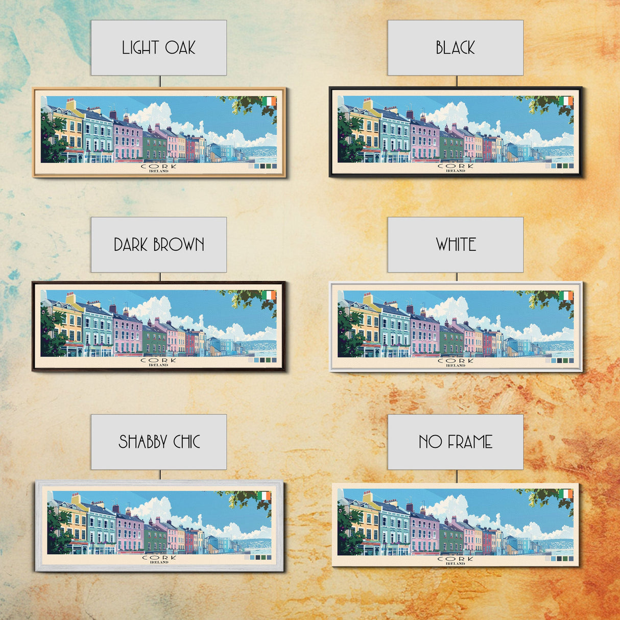 Cork, Ireland Panoramic Canvas Print, Cork, Ireland Painting, Ireland Art, Cork Travel Poster, Travel Art, Guest Room Painting