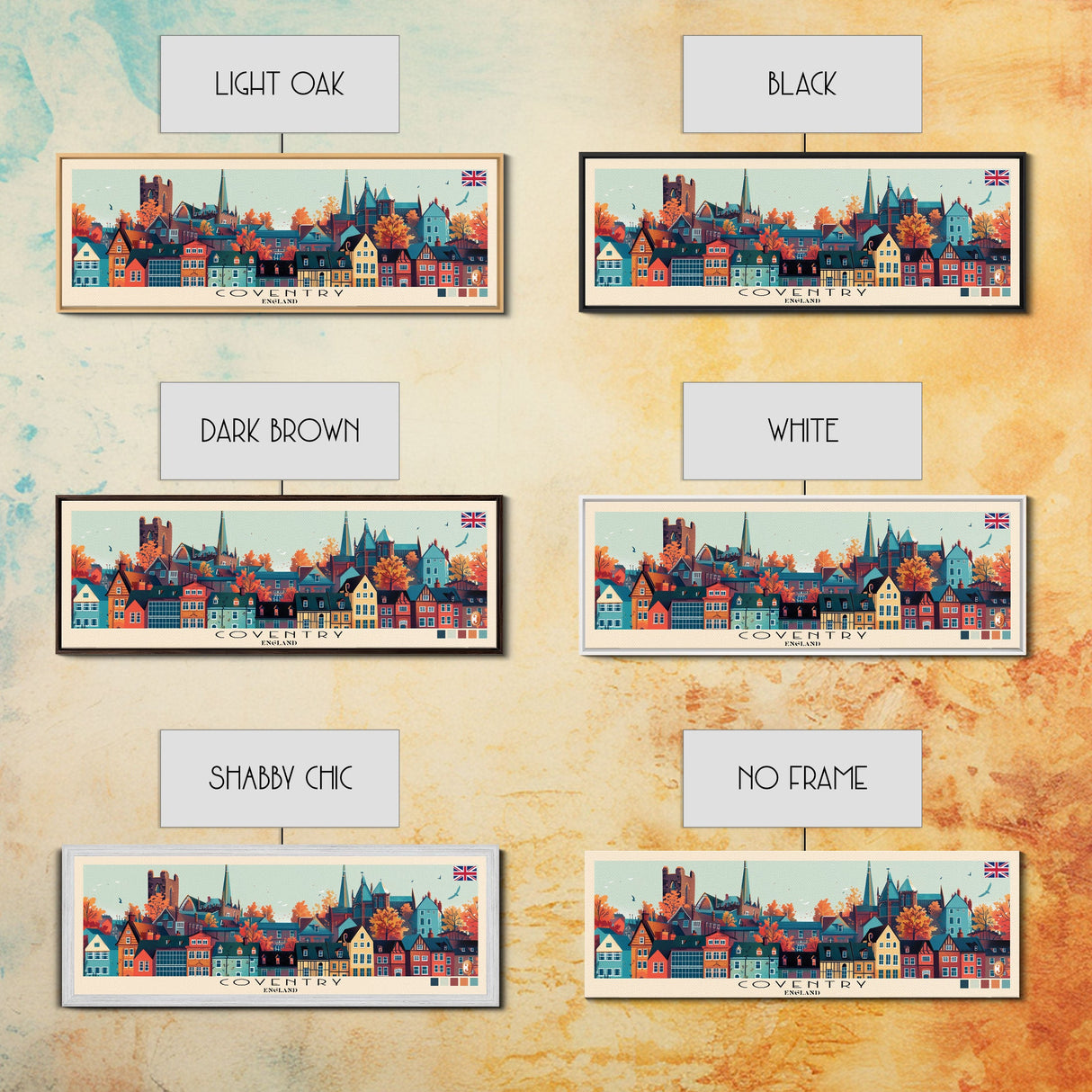 Coventry, England Panoramic Canvas Print, Coventry, England Painting, England Art, Coventry Travel Poster, Travel Art, Living Room Painting