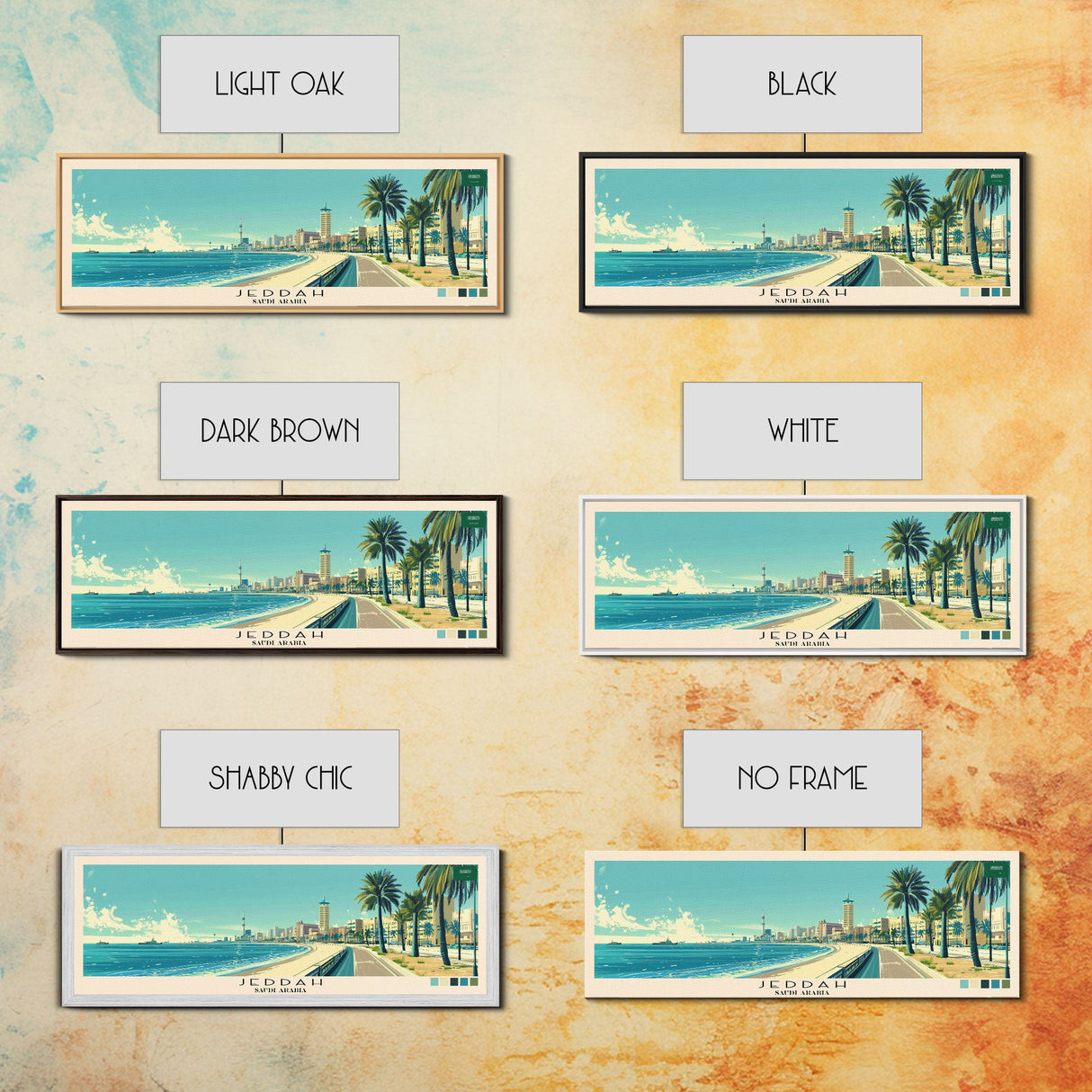 Jeddah, Saudi Arabia Panoramic Canvas Print, Jeddah, Saudi Arabia Painting, Saudi Arabia Art, Jeddah Travel Poster, Travel Art, Guest Room Painting