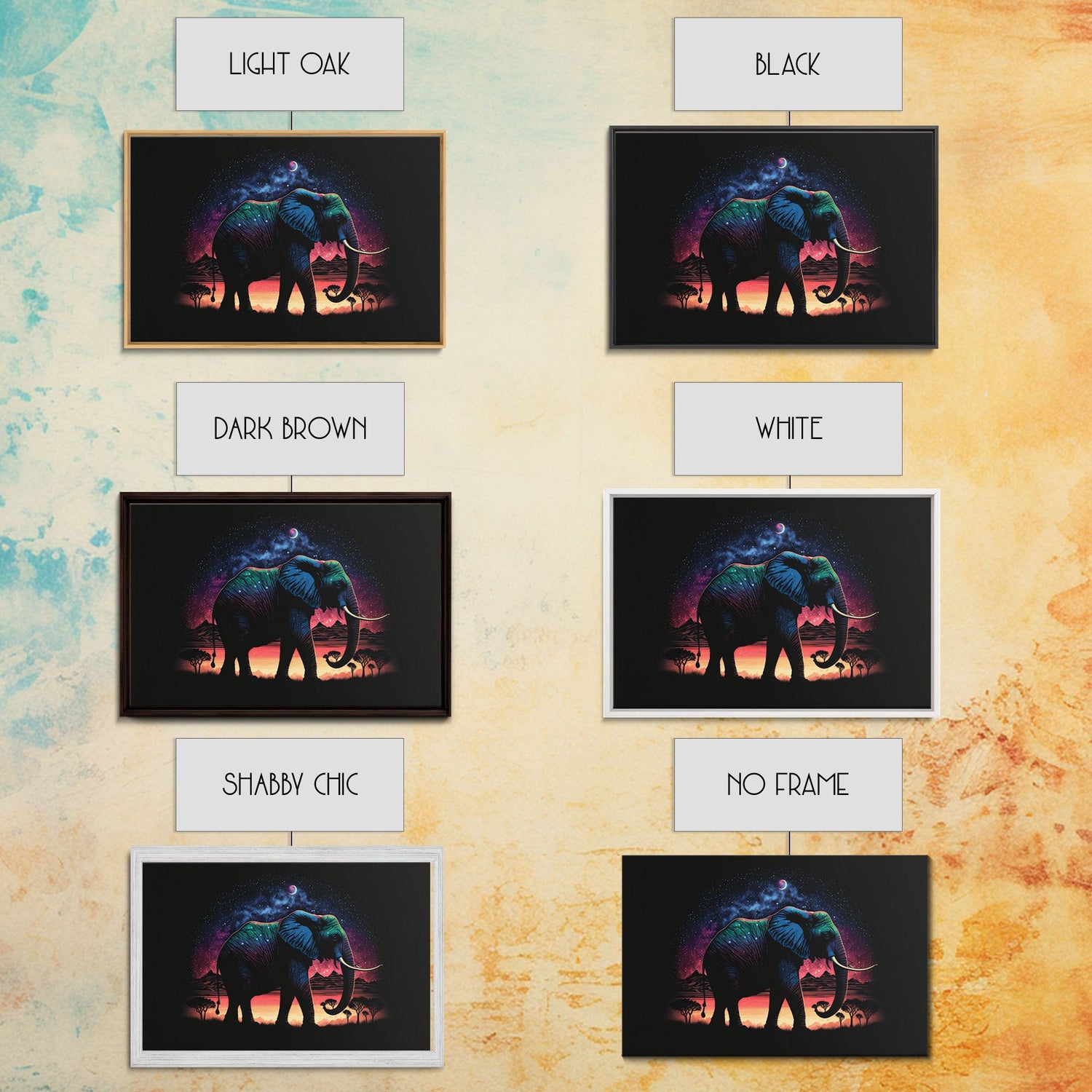 Elephant Art | Framed Canvas Print | Framed Wall Art | Animal Prints | Wildlife Art | Elephant Walks Under A Full Moon | Kid's Room Decor