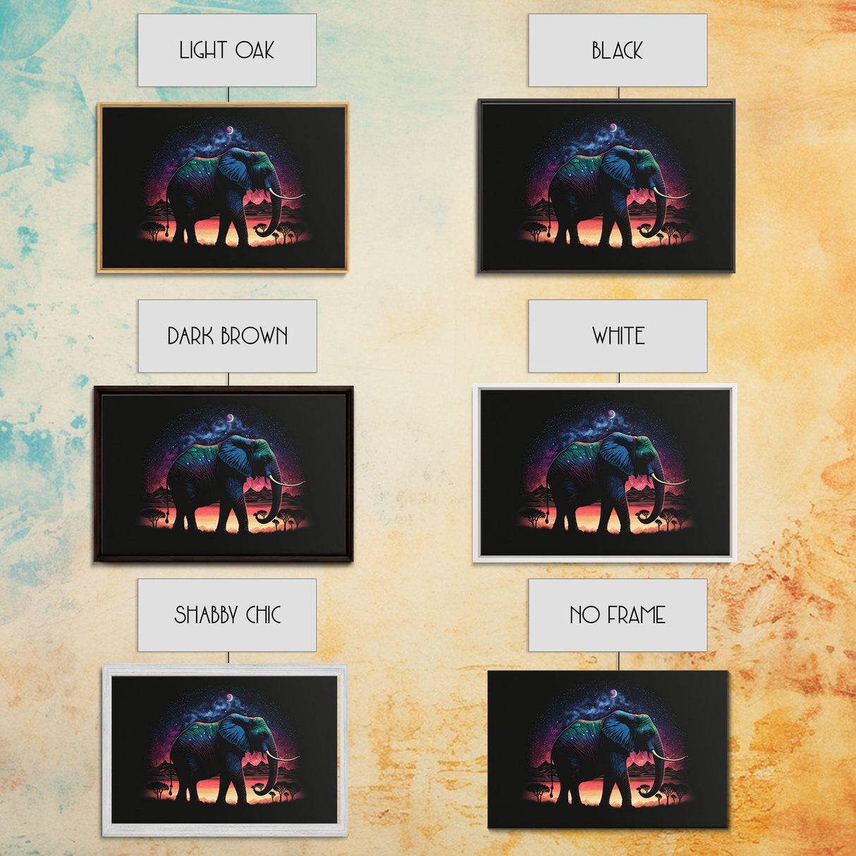 Elephant Art | Framed Canvas Print | Framed Wall Art | Animal Prints | Wildlife Art | Elephant Walks Under A Full Moon | Kid's Room Decor