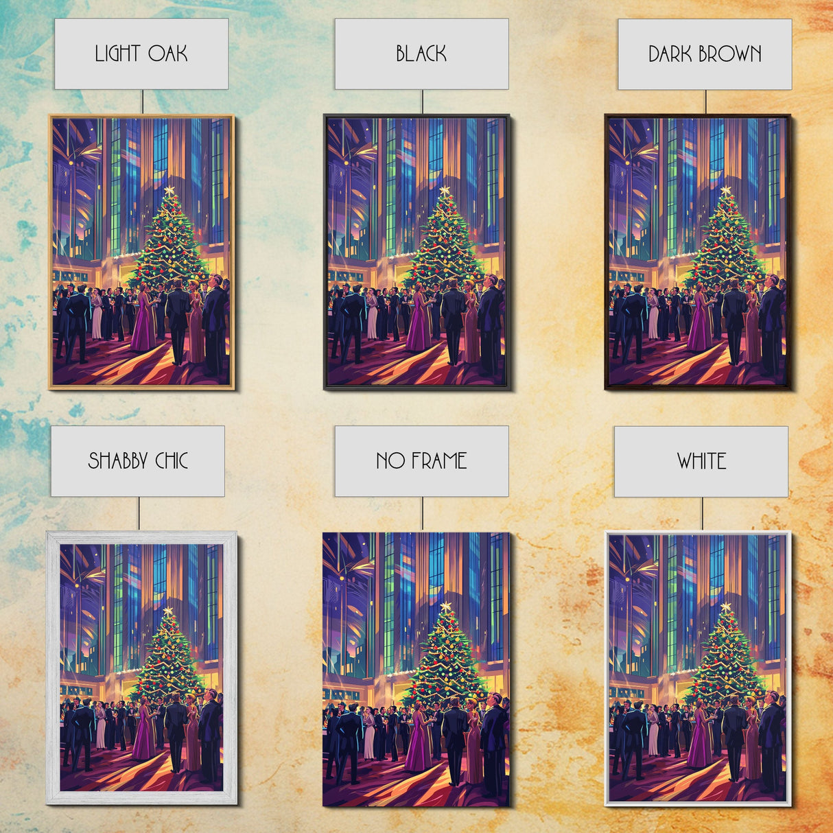 Elegant Christmas Ball Scene with Large Decorated Tree and Holiday Party, Perfect for Framed Canvas Print and Christmas Wall Art