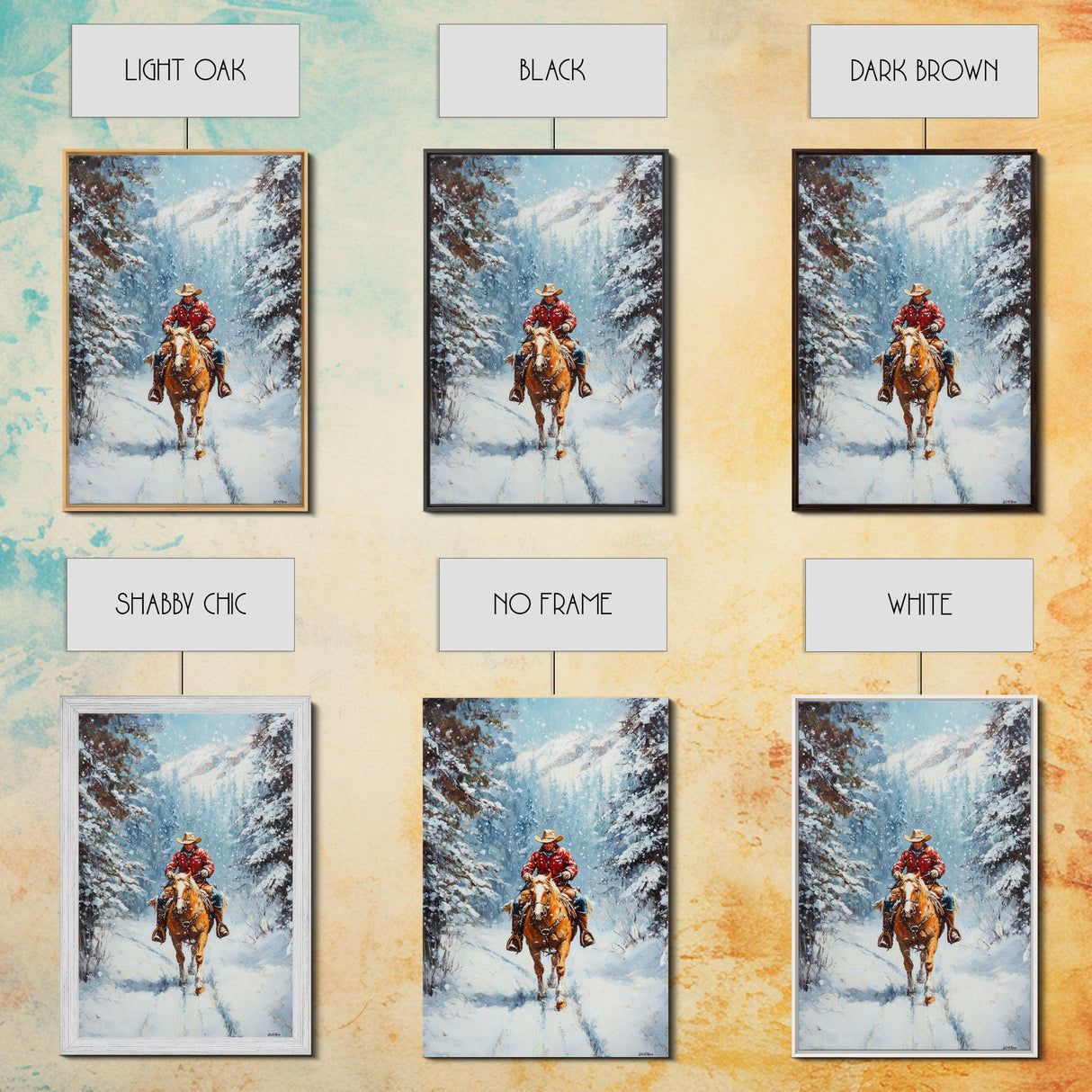 Cowboy Walking Through Snowy Winter Forest Canvas Print, Western Christmas Art Gift, Holiday Wall Decor, Rustic Art, Framed Canvas Print