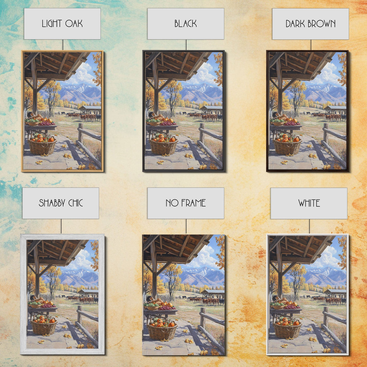 Autumn Harvest Scene With Pumpkins Farmhouse Wall Art Framed Canvas Print Thanksgiving Seasonal Wall Art Country Home Decor Gift Idea