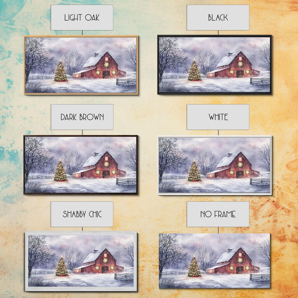 Christmas decor farmhouse Framed Canvas Print snowy barn scene holiday wall art Christmas tree decor best gift Christmas holiday home decor