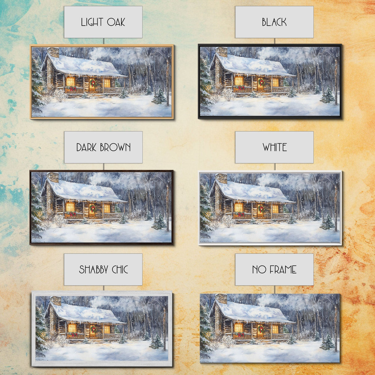 Snowy cabin Christmas decor, winter wonderland wall art, rustic farmhouse Christmas print, cozy country home decor, framed canvas print