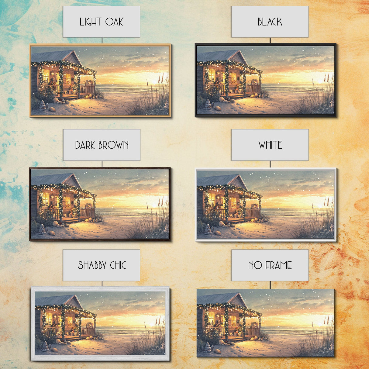 Christmas beach house decor, coastal holiday home art, seaside Christmas wall art, festive beach house print, framed canvas print