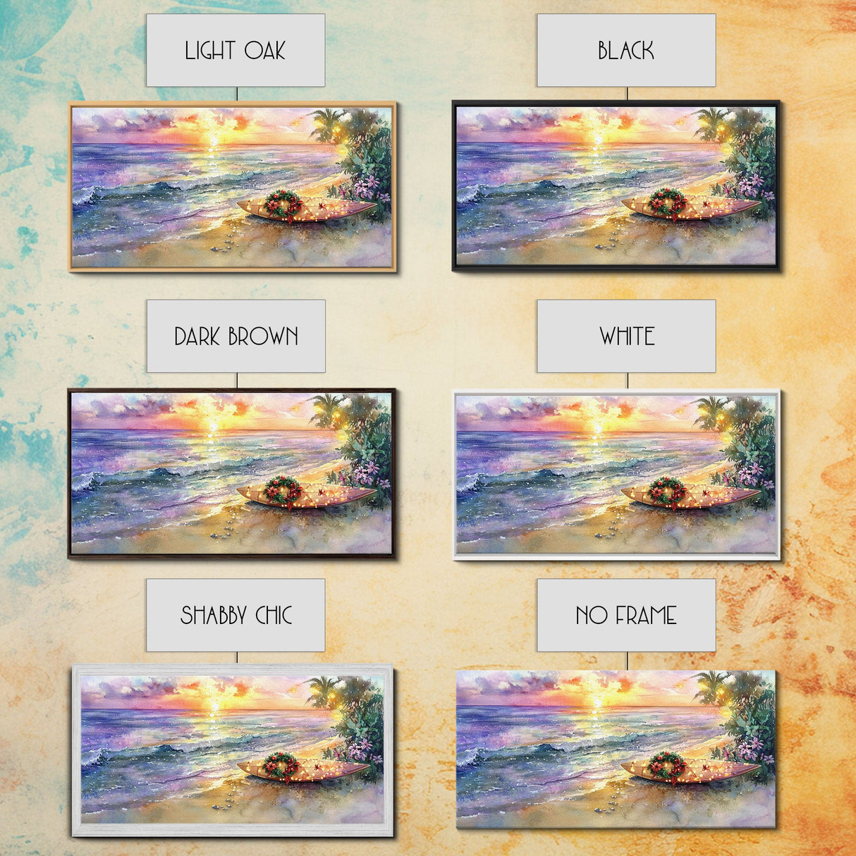 Christmas Surfboard Beach Decor Canvas Print | Tropical Coastal Christmas Art | Beach Christmas Wall Art | 2024 Holiday Decor | Gift Idea