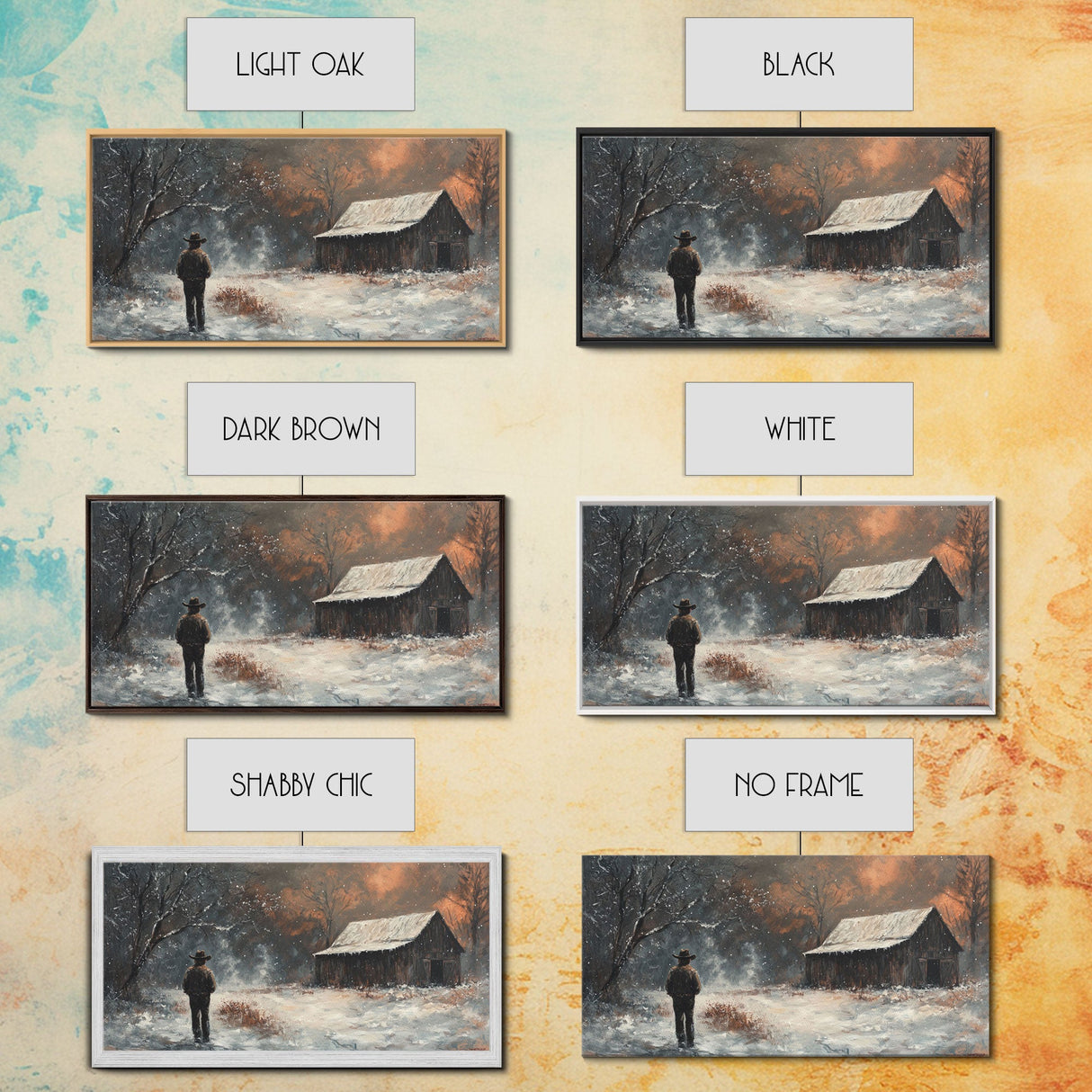 Cowboy On The Farm, Framed Canvas Print Fall Cowboy Wall Art Above Sofa Decor Moody Fall Western Wall Art