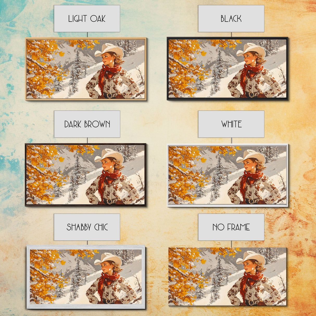 Charming Framed Canvas Print of a Cowgirl in Autumn Leaves, Perfect Fall Wall Decor and Gift Idea for Fans of Western Art Rustic Home Decor