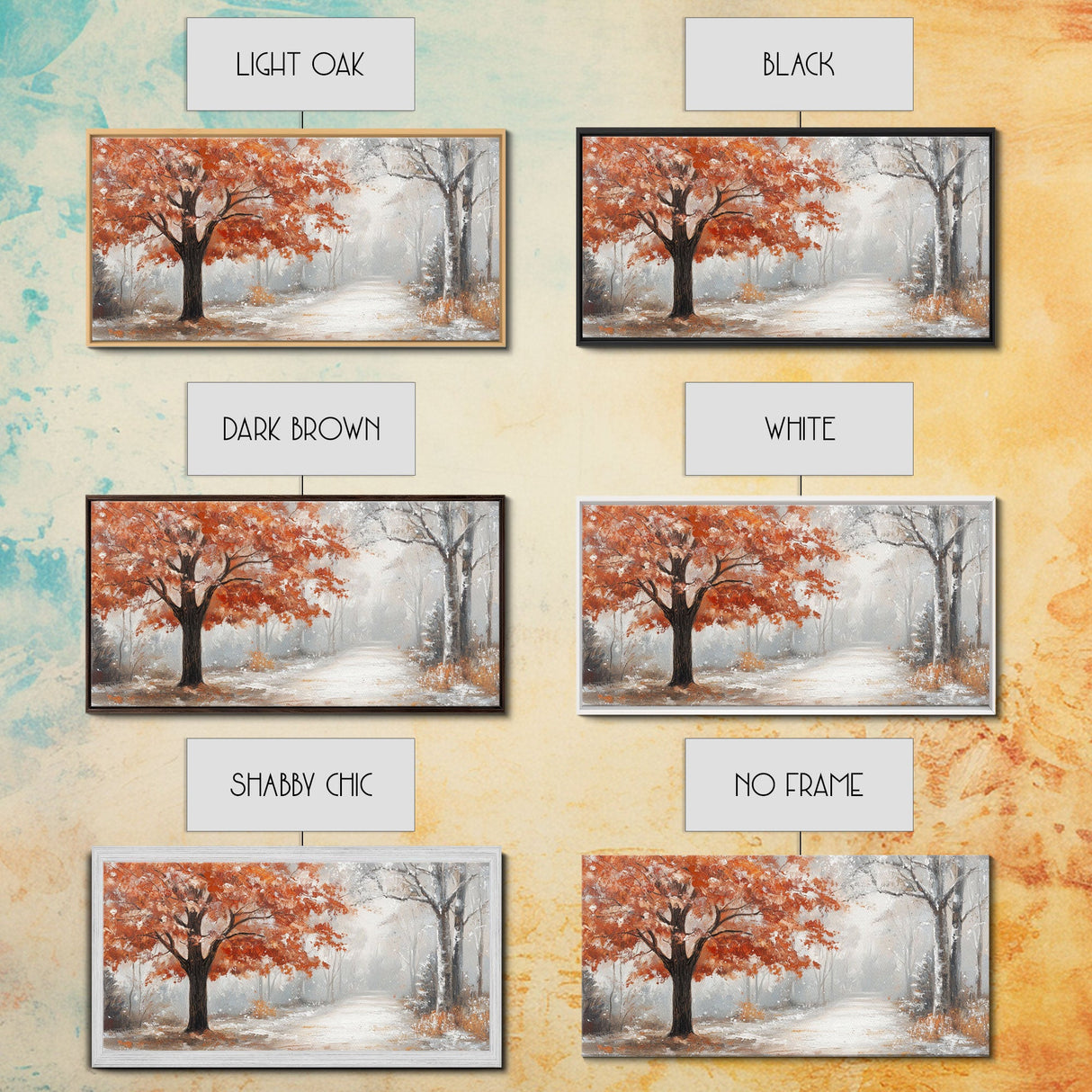 Misty Forest Path with Orange Leaves Framed Canvas Print, Ideal Autumn Decor or Fall Wall Art for Cozy Home Interiors