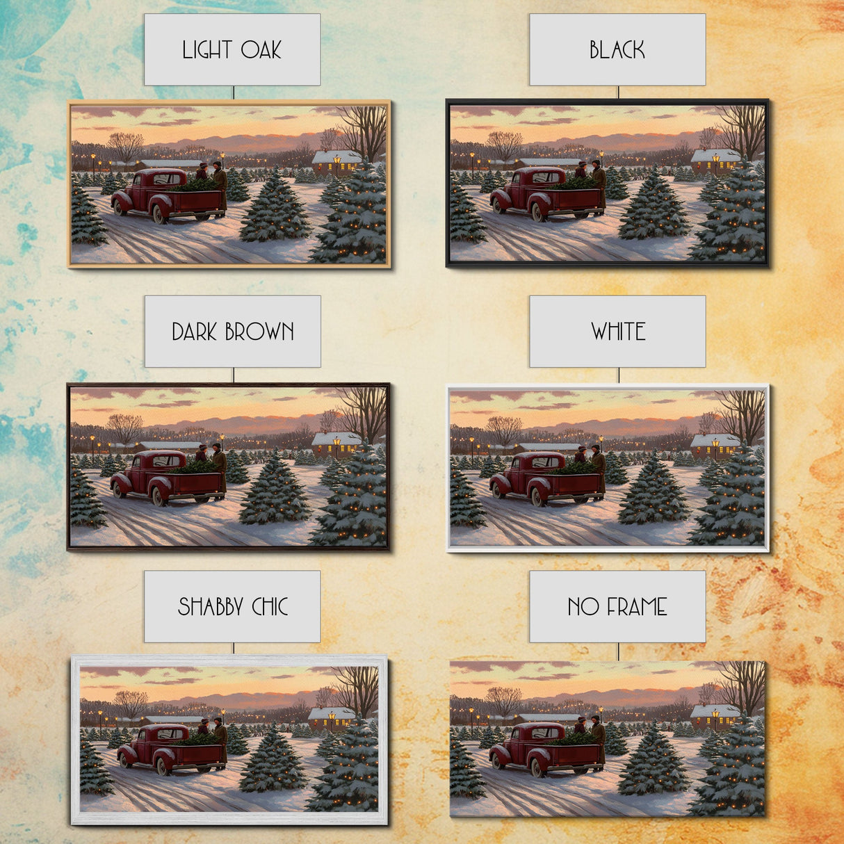 Christmas Tree Farm Framed Canvas Print, Red Truck Winter Scene, Farmhouse Christmas Decor, Christmas Vacation Decor, Holiday Art Gift