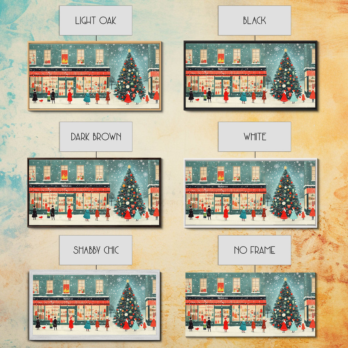 Mid Century Modern Christmas Framed Canvas Print, Retro Holiday Home Decor Christmas Decor, Best Gift Christmas Art, Holiday Wall Art