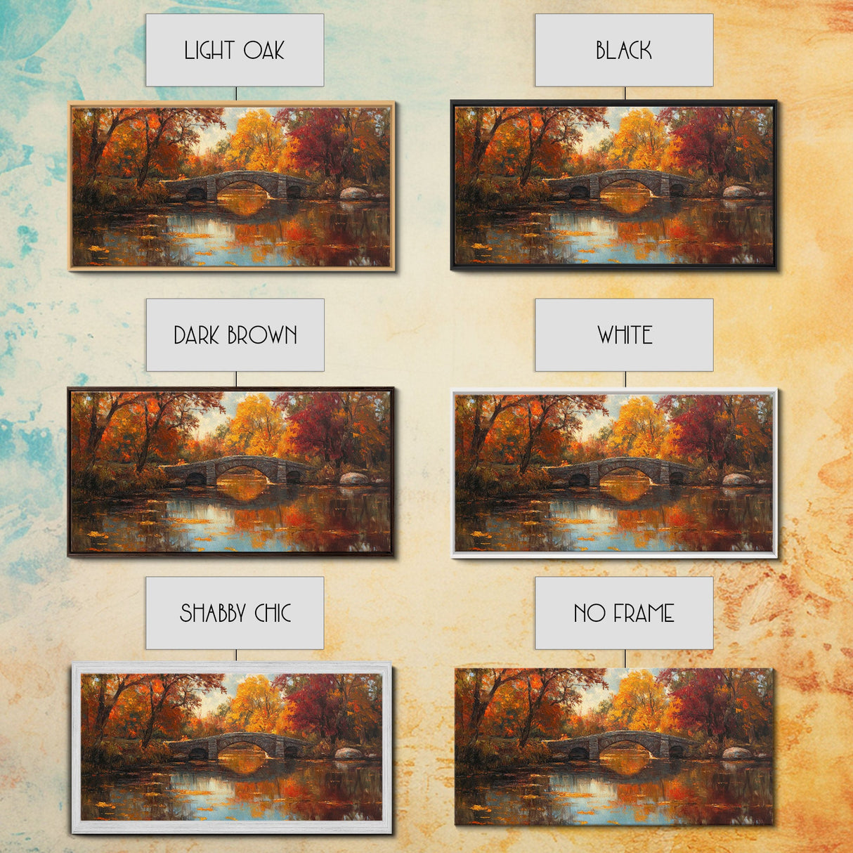 Scenic Autumn Bridge Framed Canvas Print, Cozy Fall Landscape Wall Art, Country Farmhouse Autumn Decor, Best Seasonal Gift Idea