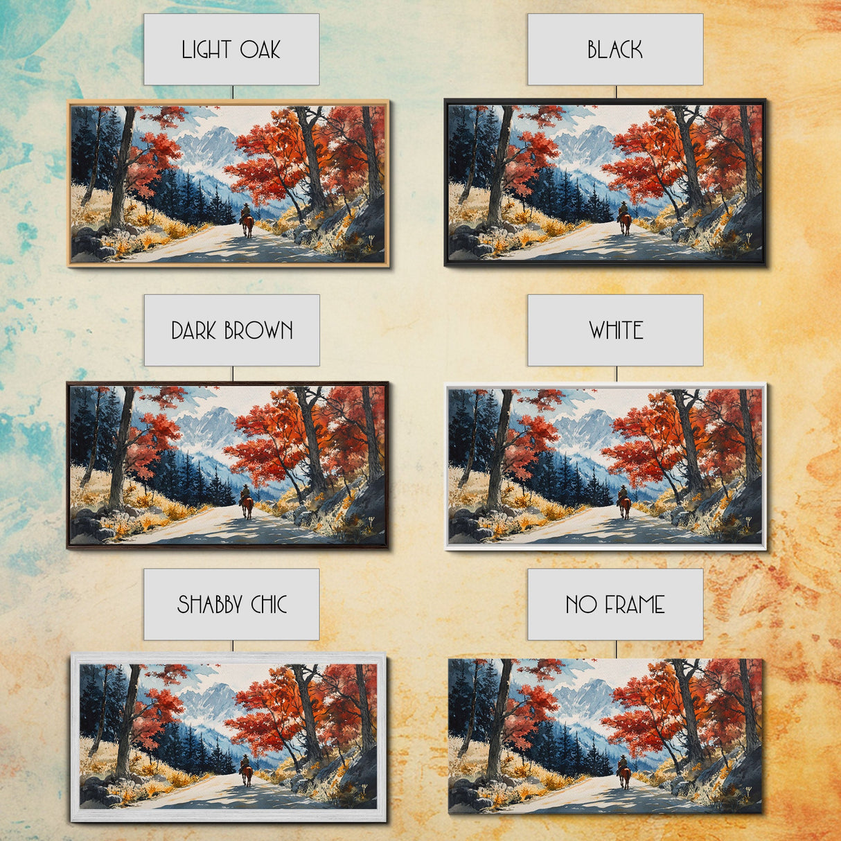 Cowboy Riding In Winter Snow Framed Canvas Print Tall Art Winter Landscape Rustic Christmas Decor Western Home Wall Art Mountain Gift Idea