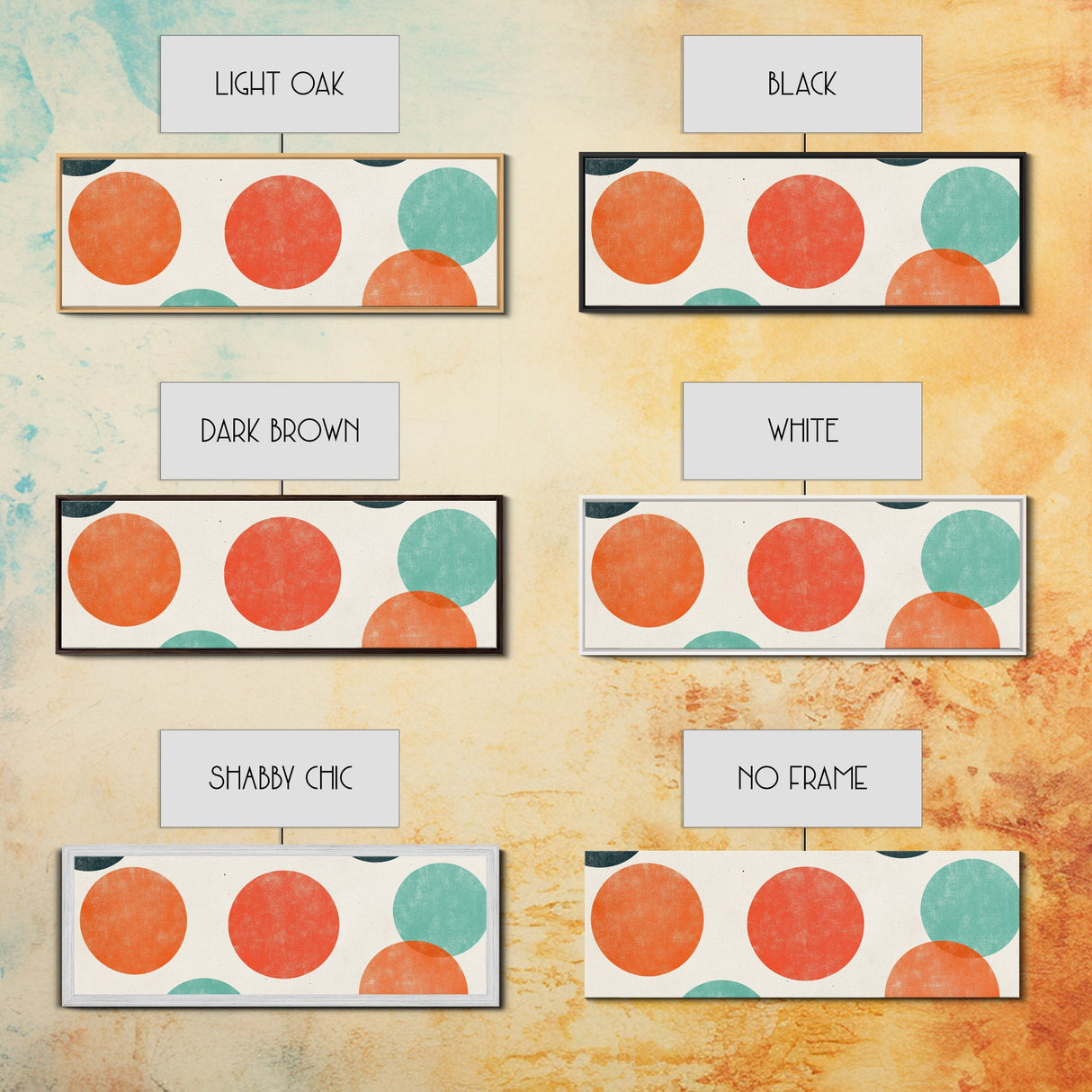 Orange and Green Wabi Sabi Wall Art, Framed Canvas Print, Abstract Wall Art, Minimalist / Neutral Circles Extra Wide Art