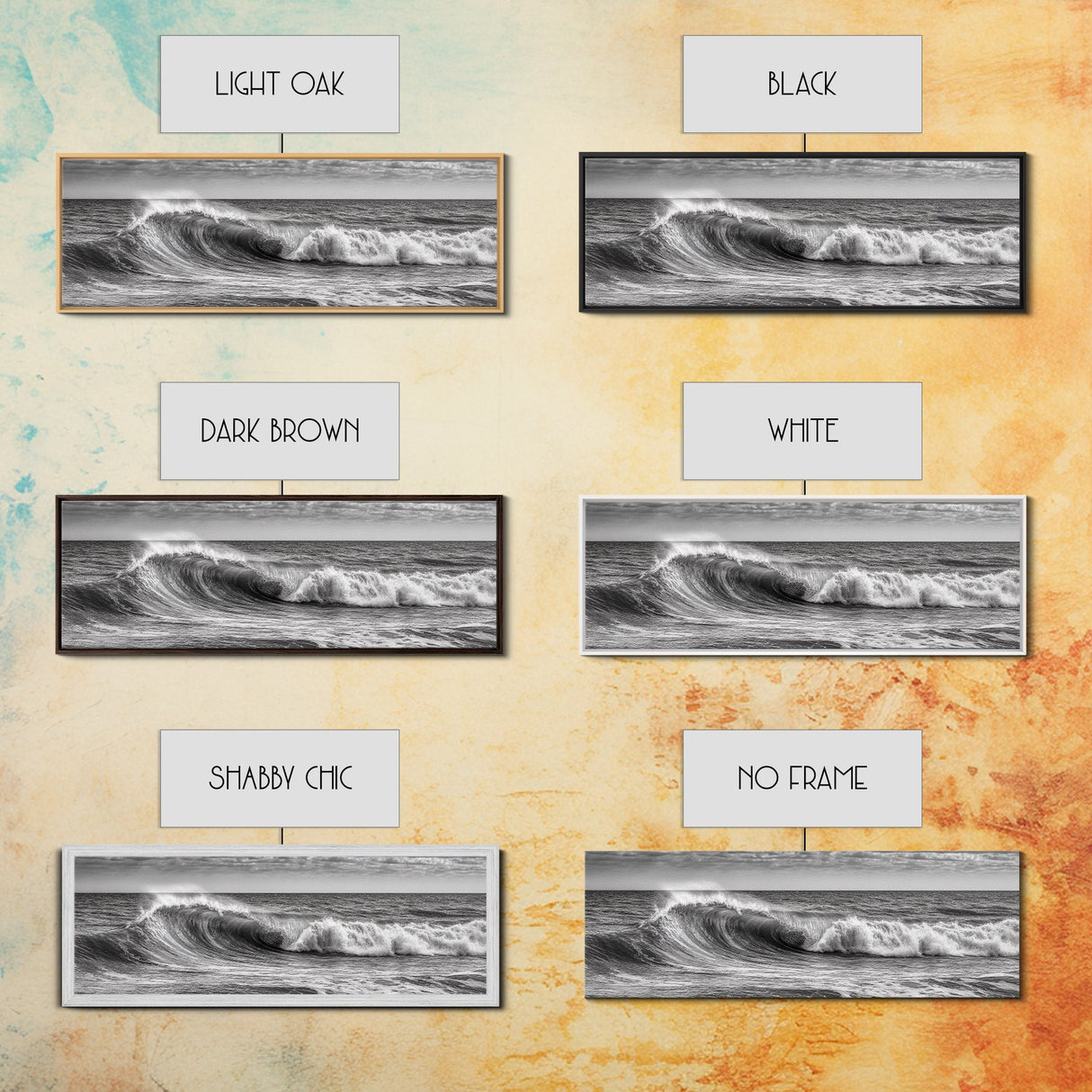 Subdued Black and White Ocean Photography Style Print, Panoramic Wall Art, Wood Framed Canvas Art, Seascapes, Nautical Decor