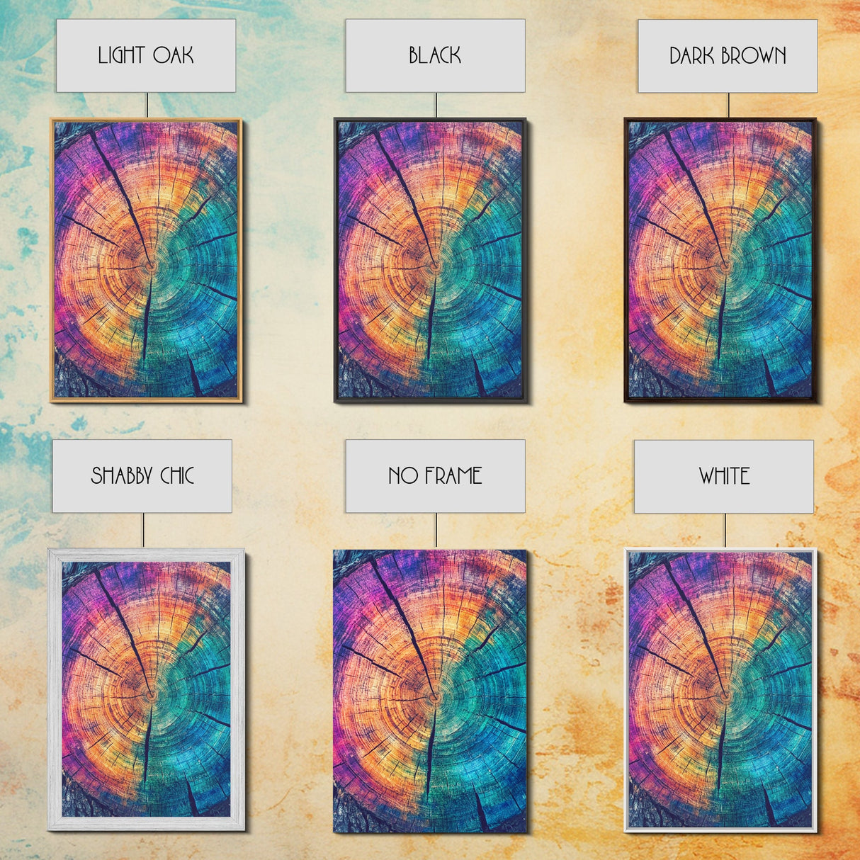 Cross Section Of Tree Rings, Rainbow Eucalyptus Print, Wood Framed Canvas Art, Colorful Abstract Modern Art, Boho Chic Cabin Decor, Eclectic Art