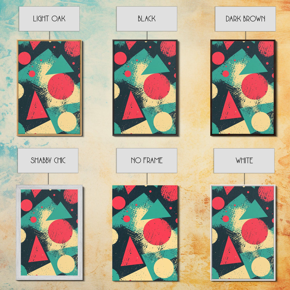 Circles And Triangles, Canvas Print, Retro Abstract Art, Midcentury Modern Style Home Decor, Turquoise Red and Black Wall Art