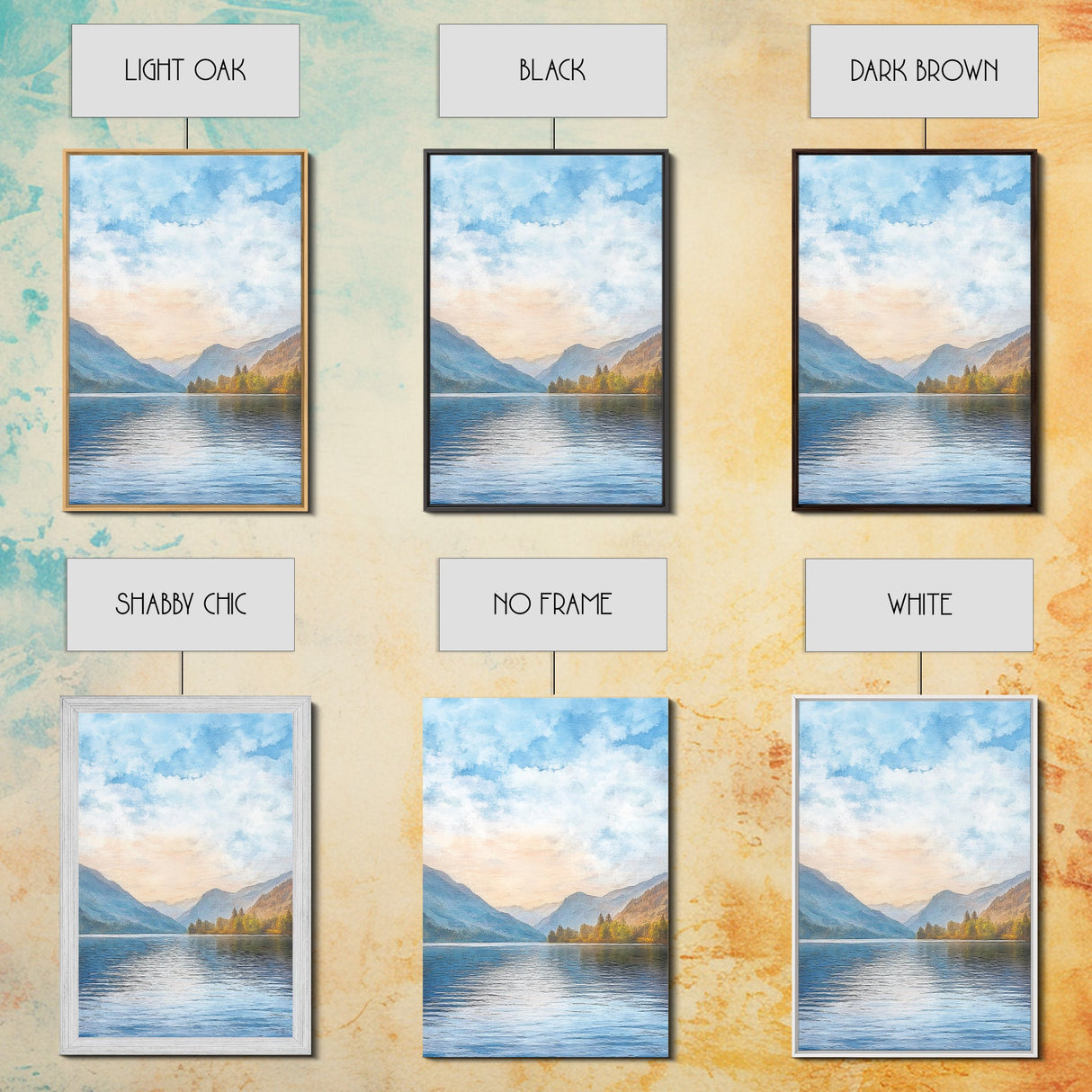 The Calm Lake Framed Canvas Print, PNW Wall Art, Modern Realism Home Decor, Watercolor Landscape Print