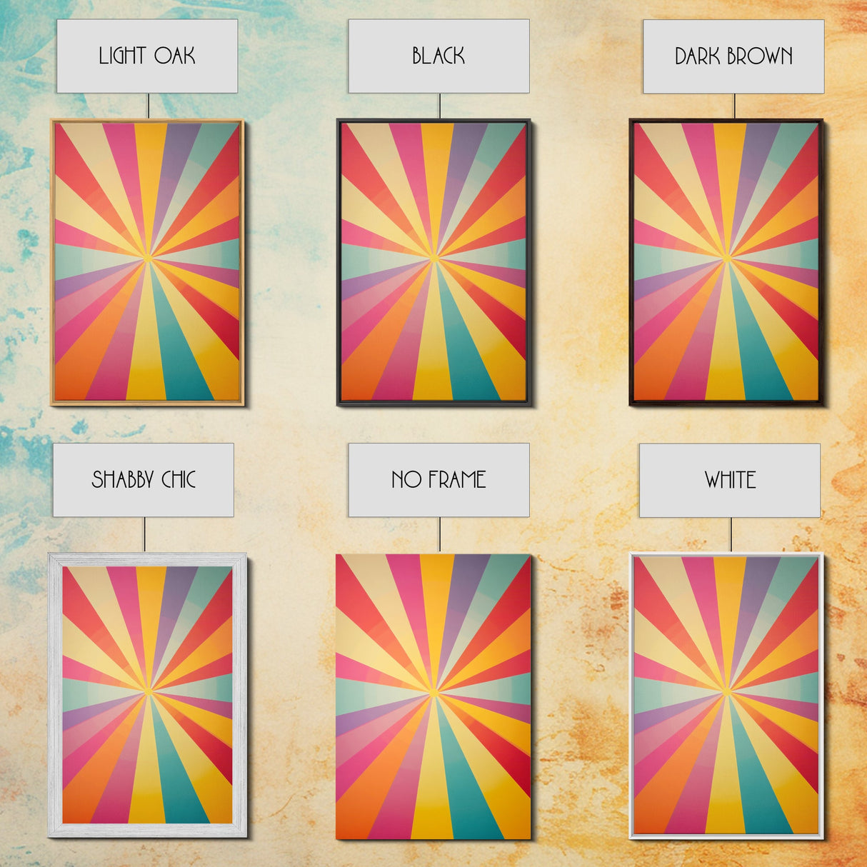 MCM Inspired Wall Art, Fire Engine Red, Slate Green, Storm Grey and Bee Yellow Geometric Framed Canvas Print, Boho Decor