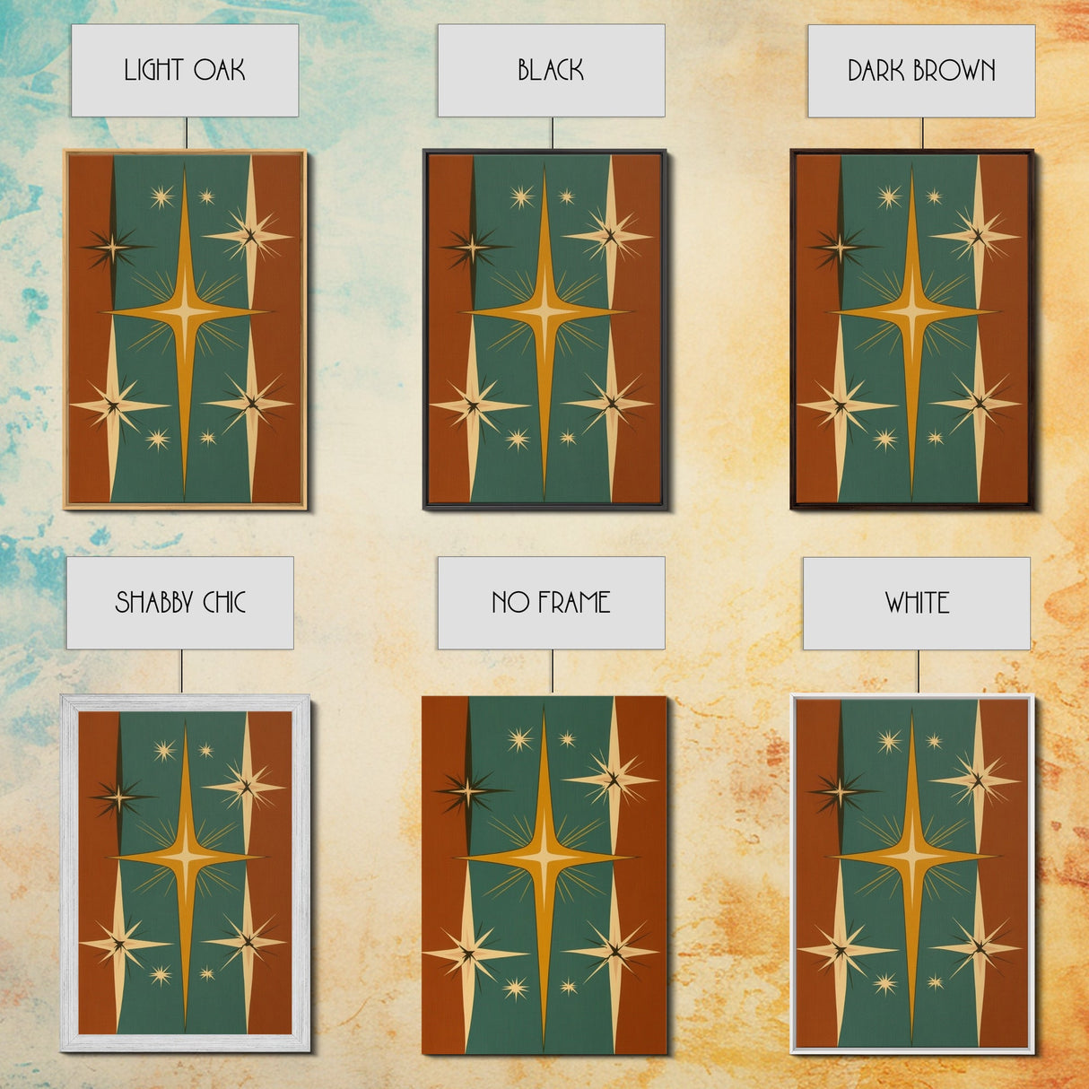 Mid-Century Modern Star Burst Wall Art, Home Decor Wall Art, Atomic Age Home Decor, 1950s Style Art