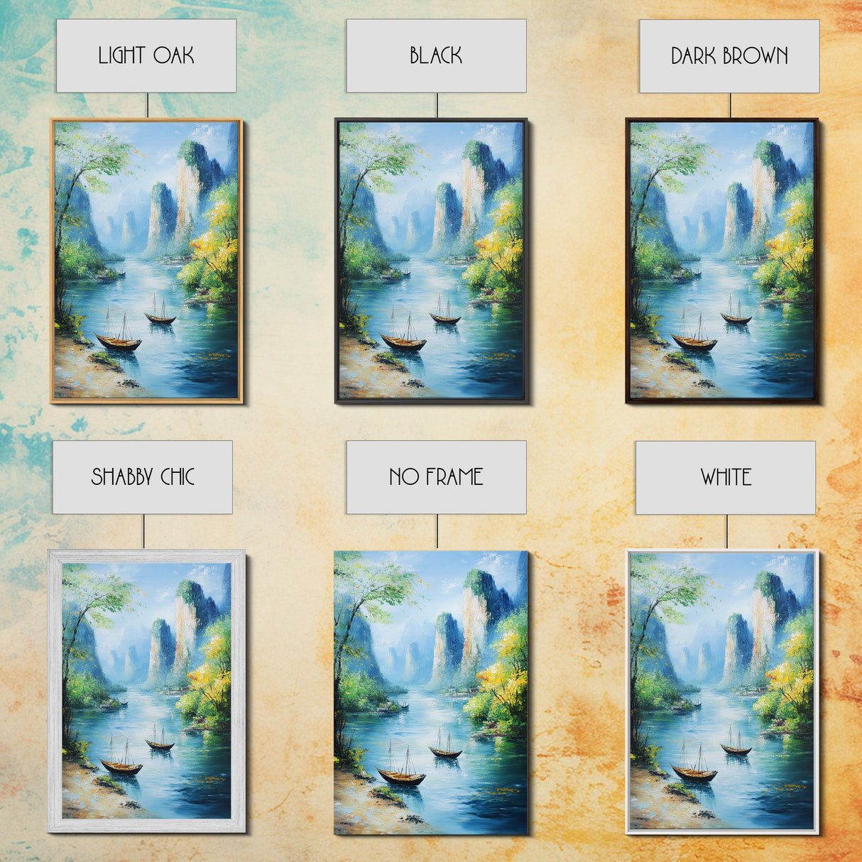 Vibrant Fantasy Art - Original Painting Framed Canvas Print - Sail Boats in The Bay - Nautical Themed Home Decor