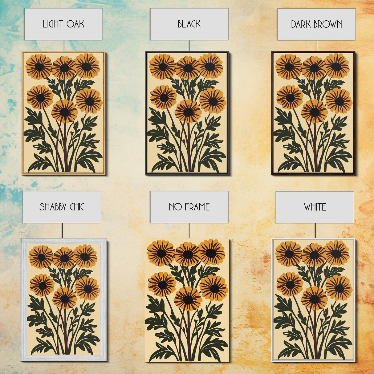 Cute Framed Canvas Wall Art Flower Print, Wild Flowers on Cream Background, Modern Home Decor, Boho Minimalist Wall Art