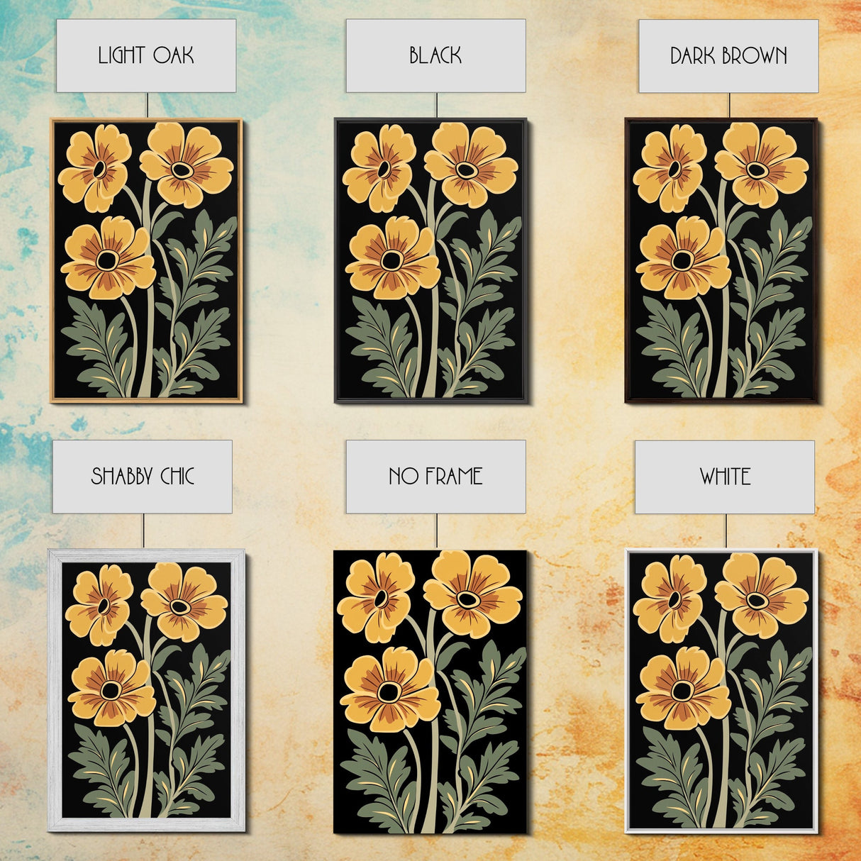 Abstract Floral Botanical Framed Canvas Wall Art, Abstract Botanical Print Minimalist Modern Art Boho Wall Decor Living Room Wall Art