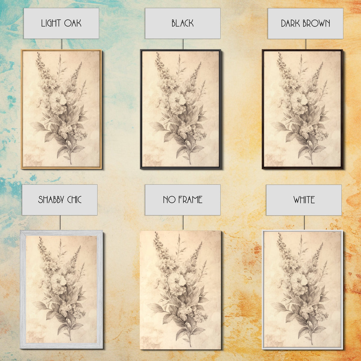 Floral Canvas Print, Pencil Sketch of a Flower Bouquet, Wedding Decor, Wedding Gift Idea, Engagement Gift, Mother's Day Gift For Her