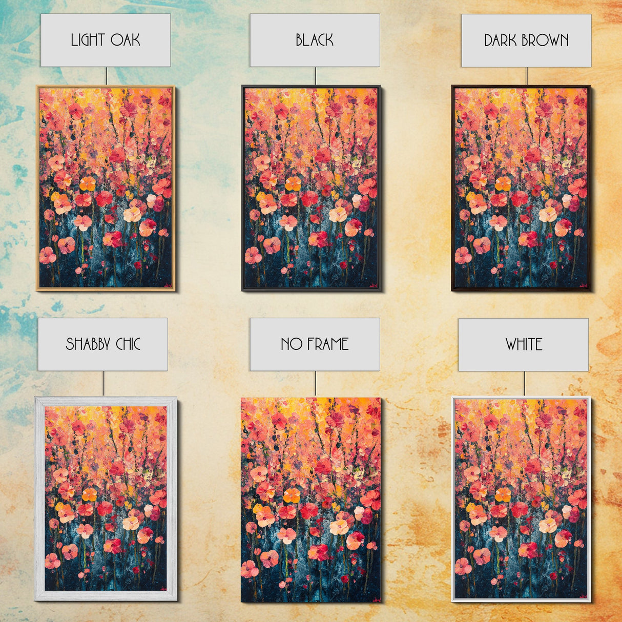 Field of Wildflowers Framed Canvas Print, Wood Framed Wall Art, Wild Flower Painting Print, Wild Flowers In The Spring Wall Art Home Decor