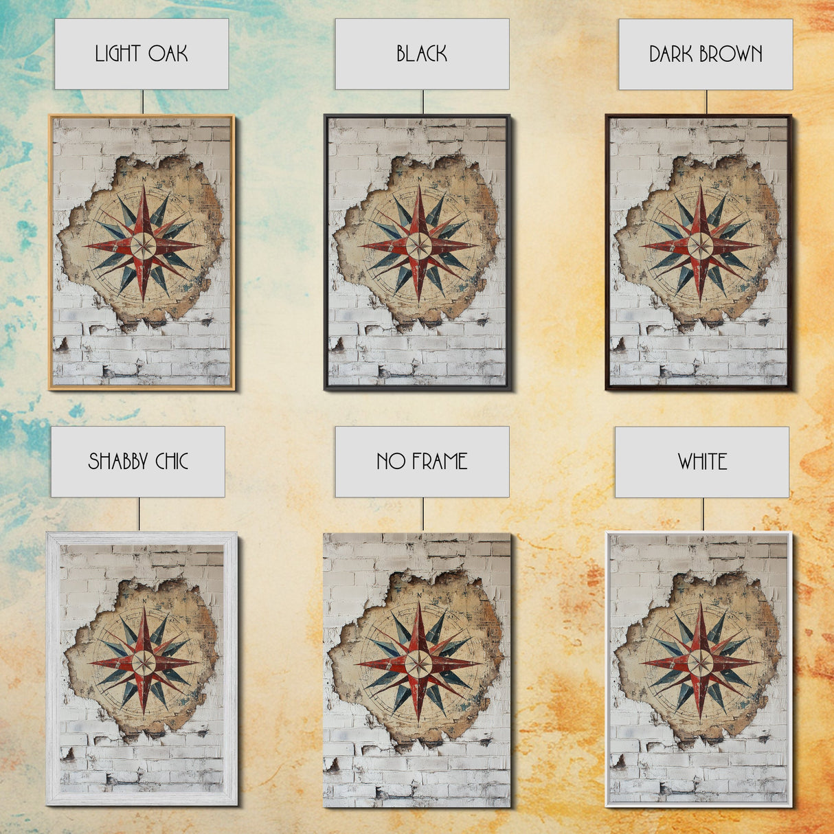 The Compass Rose Behind The Wall Framed Canvas Print, Beach Wall Decor, Travel Decor, Vacation Gift Idea