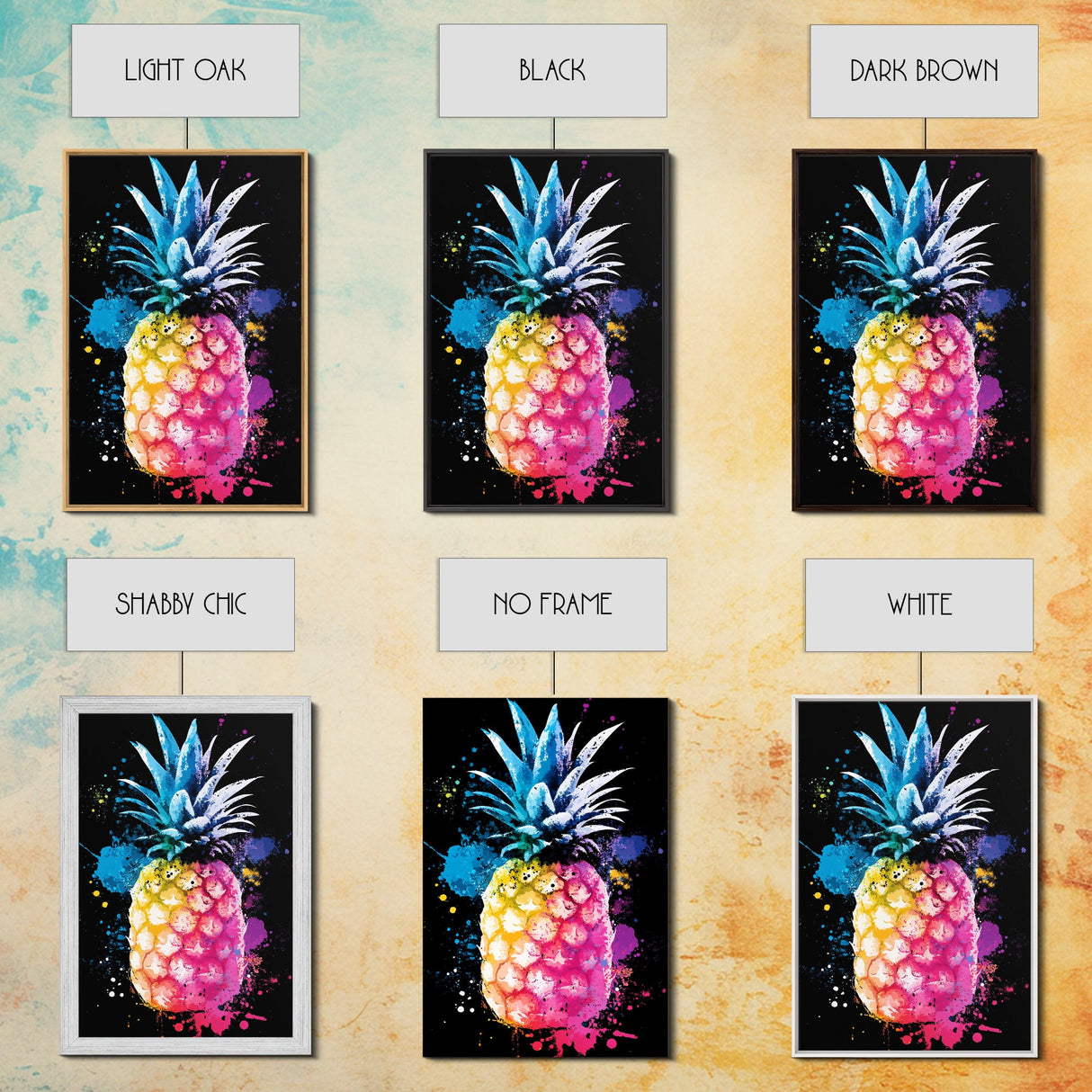 Retro Pineapple Painting Print, Framed Canvas Print, Kitchen or Dining Room Wall Art, Retro Home Decor, Pineapple Painting, Pineapple Art