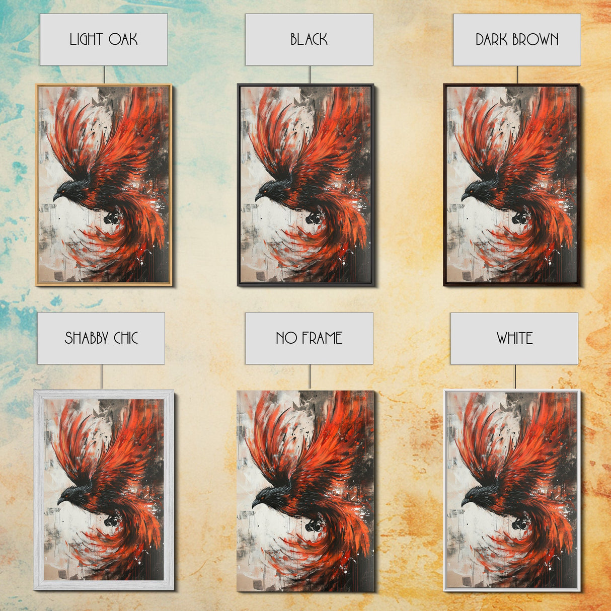 Canvas Print Of a Phoenix Painting, Wood Framed Art, Grunge Decor, Loft Art, Phoenix With Flaming Wings Wall Art