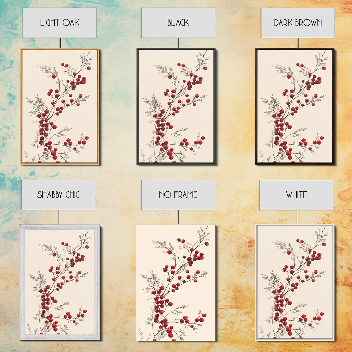 Holly Berries Canvas Print - Framed Canvas - Minimalist Christmas Art - Boho Christmas Art - Rustic Christmas Art