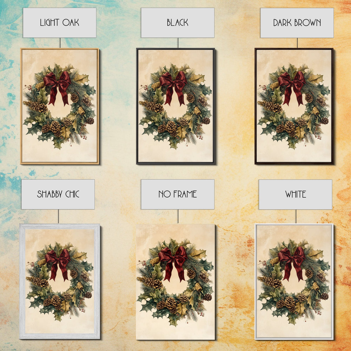Vintage Christmas Wreath Canvas Print - Framed Canvas - Minimalist Christmas Art - Boho Christmas Art - Rustic Christmas Art