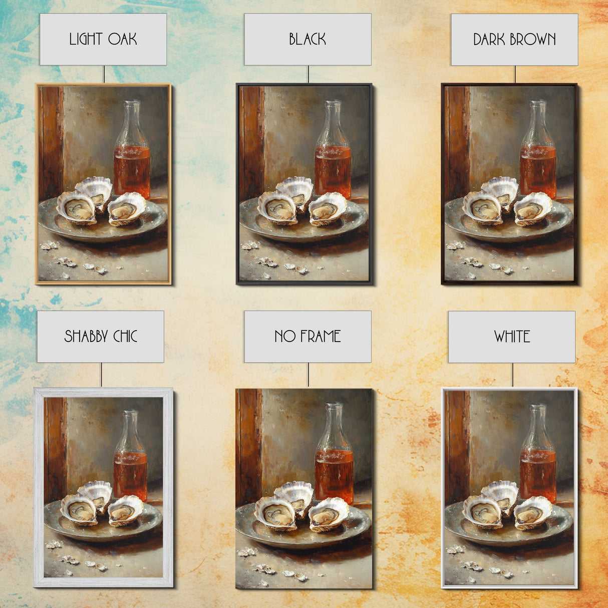 Retro Oysters Poster Canvas Print Kitchen Wall Art Oyster Kitchen Retro Food Art Coastal Seafood Bar Decor Cocktail Art